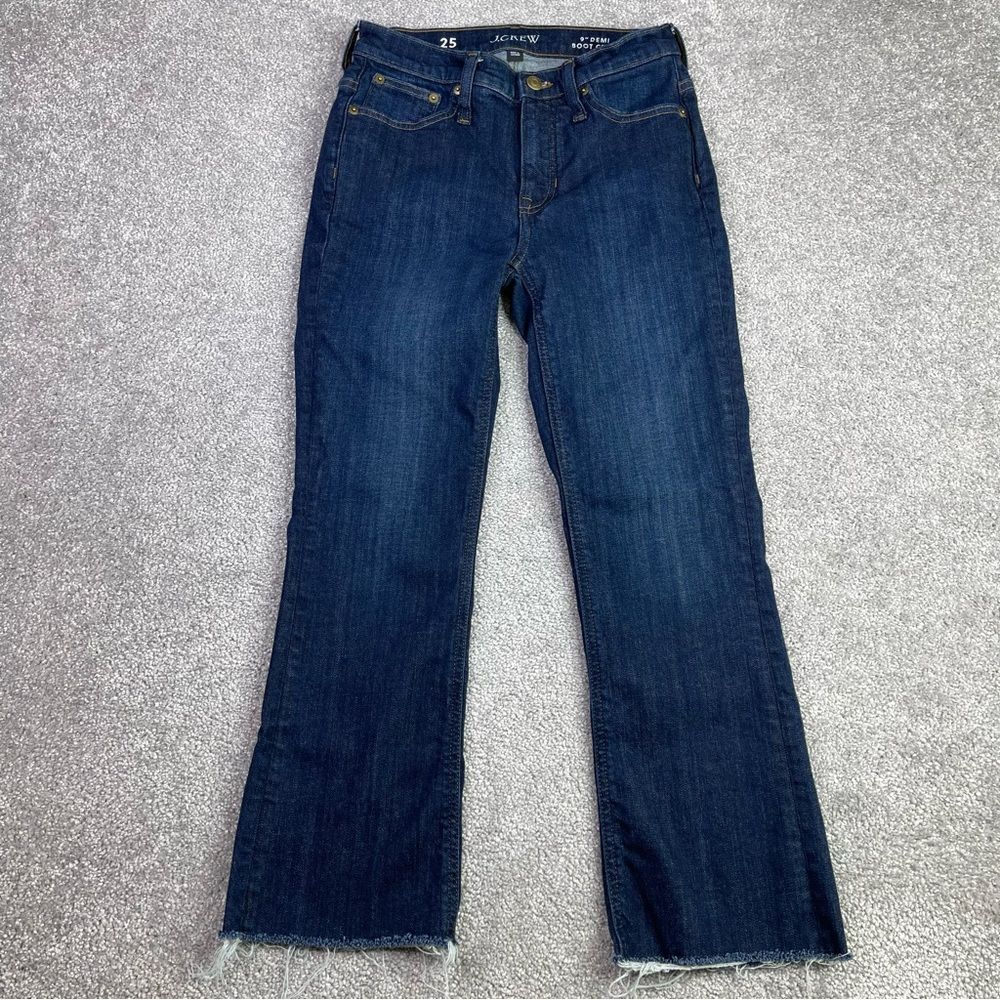 J. Crew Jeans Women's 25 Blue Demi Boot Crop Low Rise Dark Wash Frayed Hem